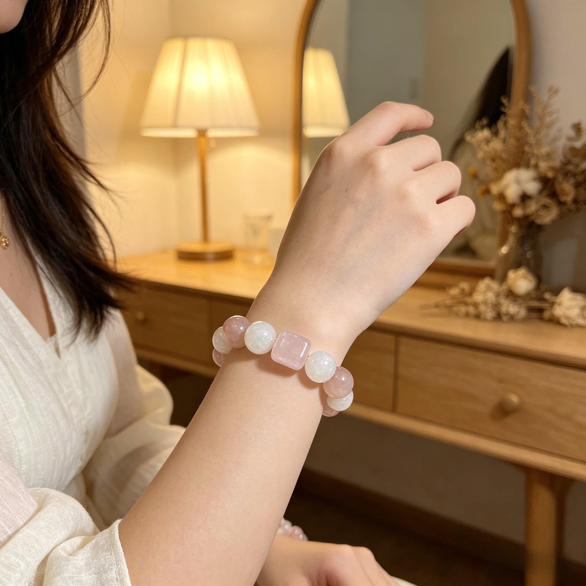 Bracciale Pietra Naturale Bracciale di Cristallo Personalizzato per Le Donne, Naturale Rose Quartz Perline Gioielli Fatti A Mano