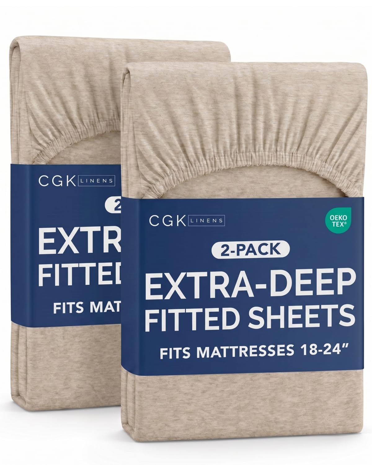 CGK Linens 2 Pack Extra Deep Twin Fitted Sheets - Heathered Beige