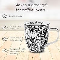 Vista 2 de Karma Regalos de 16 oz - Taza bohemia en blanco y negro con diseño de mariposa, bonita taza de café y té, tazas de café de cerámica para mujeres