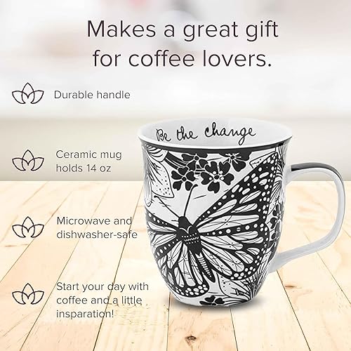 Vista 27 de Karma Gifts - Taza bohemia de 16 onzas, color blanco y negro, diseño de sirena, bonita taza de café y té, tazas de café de cerámica para mujeres