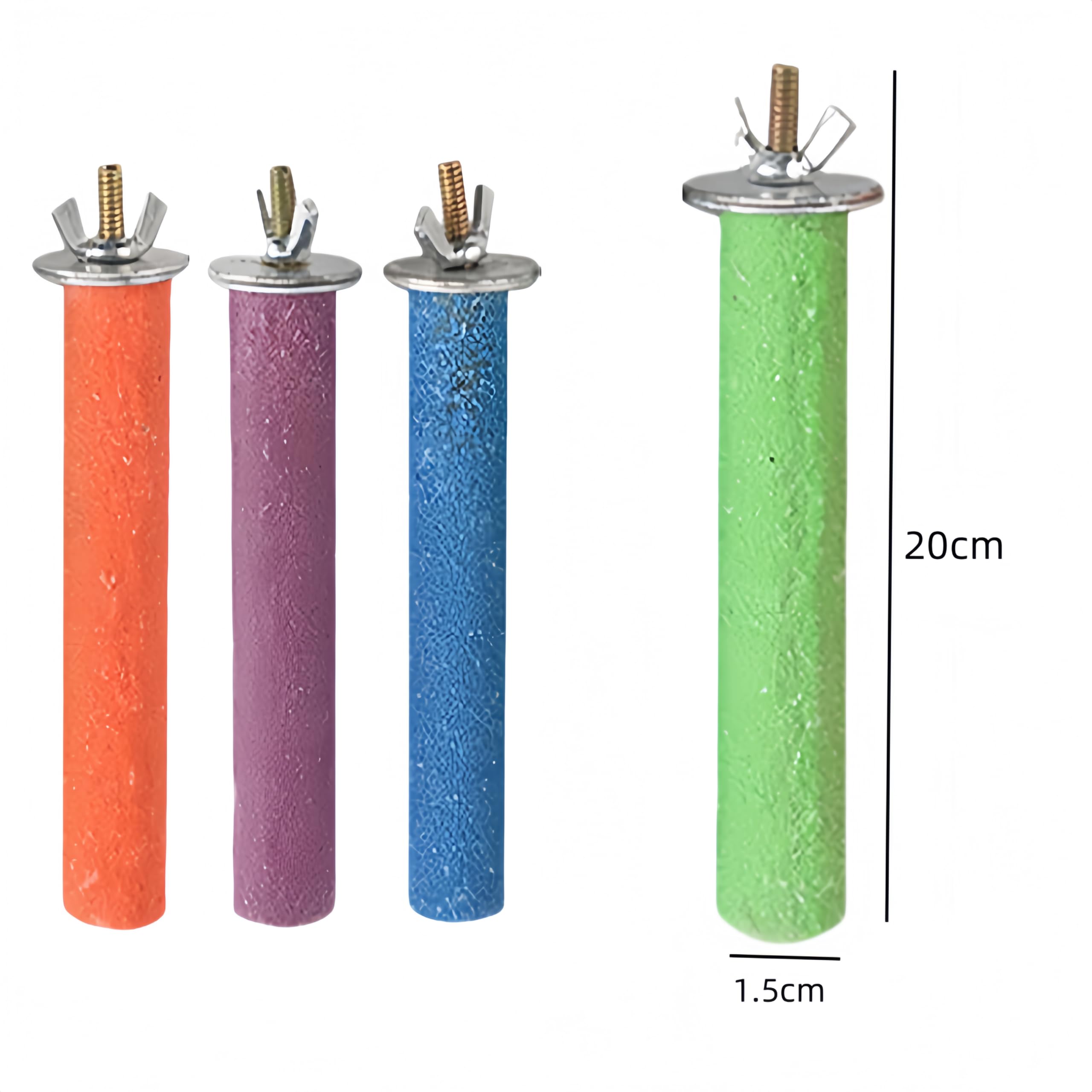Posatoio per Pappagalli Set 4 Pezzi Giochi Trespolo Accessori Uccello Giocattolo Masticare Limaunghie Piattaforma Pulizia Zampa (20cm)
