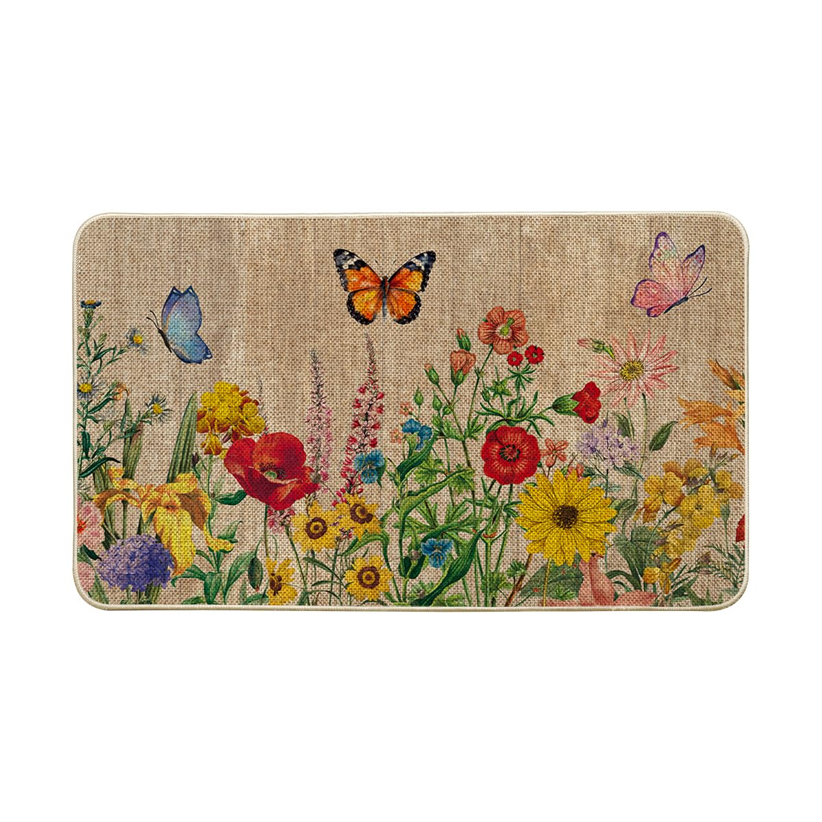 Artoid Mode Wood Flowers Butterfly Spring Doormat, Home Summer Decor Low-Profile Switch Rug Door Mat Floor Mat for Indoor Outdoor 17x29 Inch
