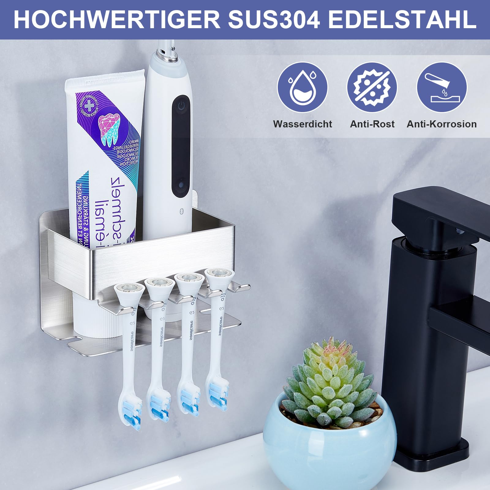 4er Set Silikon Zahnbürstenhalter - Praktische Wandhalterung Ohne Bohren