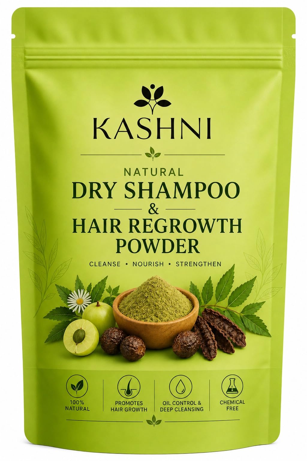 KASHNI Natural Dry Shampoo & Hair Regrowth Powder | Herbal Hair Cleanser with Amla, Reetha, Shikakai, Bhringraj, Neem & Multani Mitti | Oil Control & Deep Scalp Cleansing | Chemical Free | For Men & Women | 150g-image-16