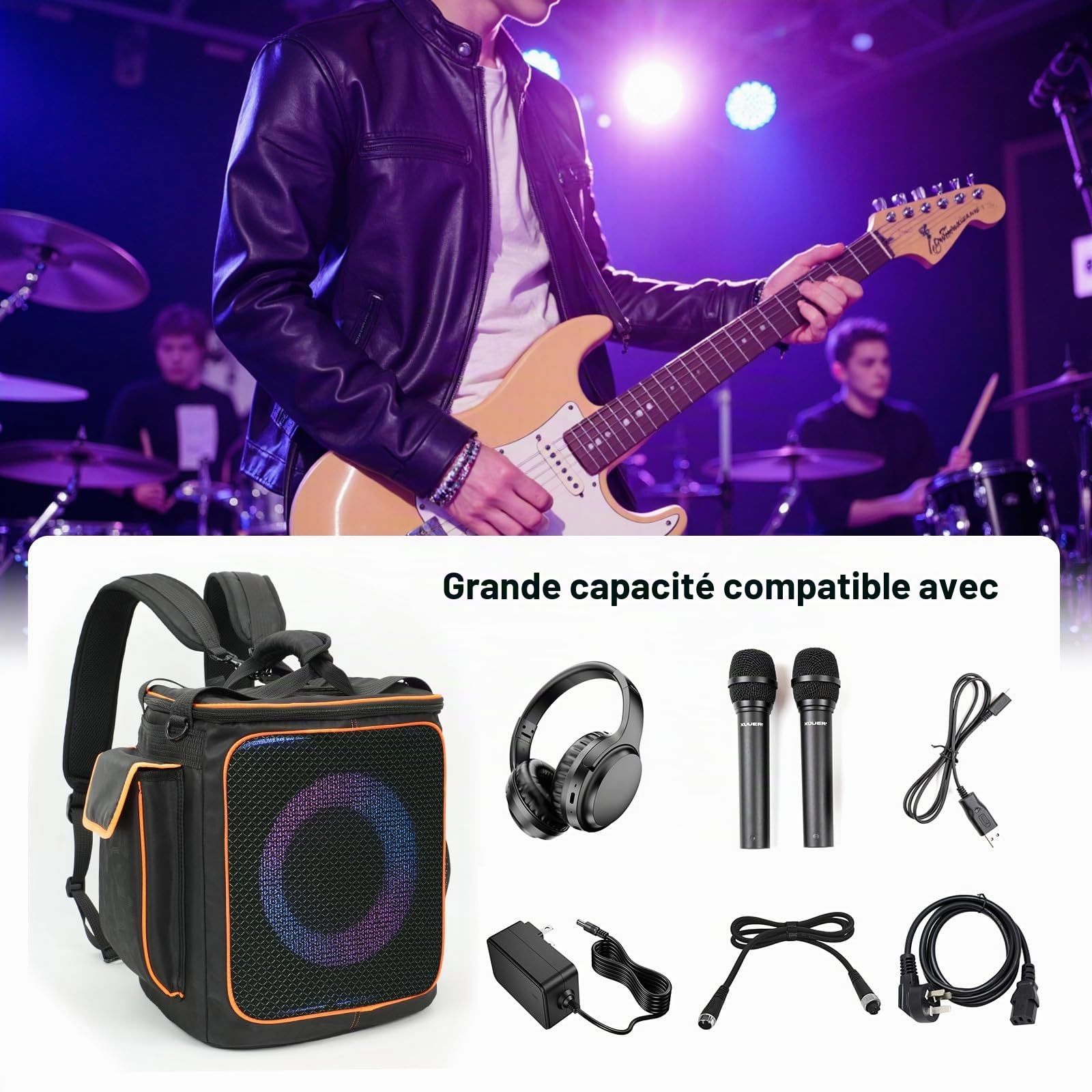 Étui de Transport Portable Fourre Housse de Protection Sac à Dos Robuste Sac de Voyage Sacoche pour JBL PARTYBOX Encore 2 Enceinte de Soirée Portable avec Micro sans Fil