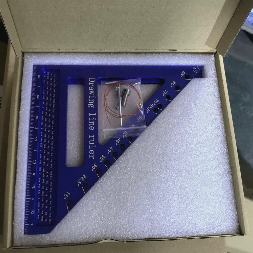 Équerre de travail du bois 21,6 cm 3D multi-angles en alliage d'aluminium pour outil de mesure d'angle Bleu