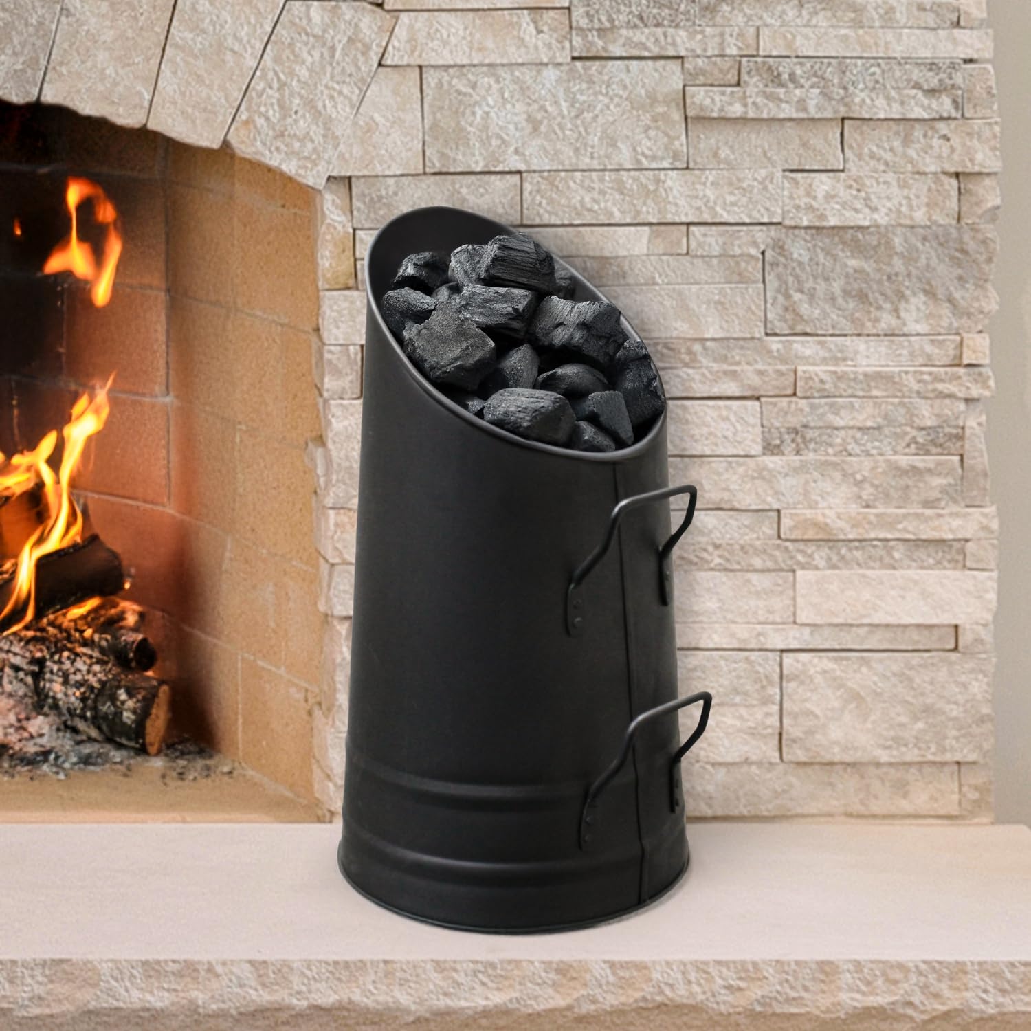Garden Mile Black Coal Buckets For Fireplaces Heavy Duty Coal Hod Versatile Fireside Accessories - Holds Coals Logs Kindling Ash - Tall Log Burner Buckets With Handles For Home Fireplace Accessories
