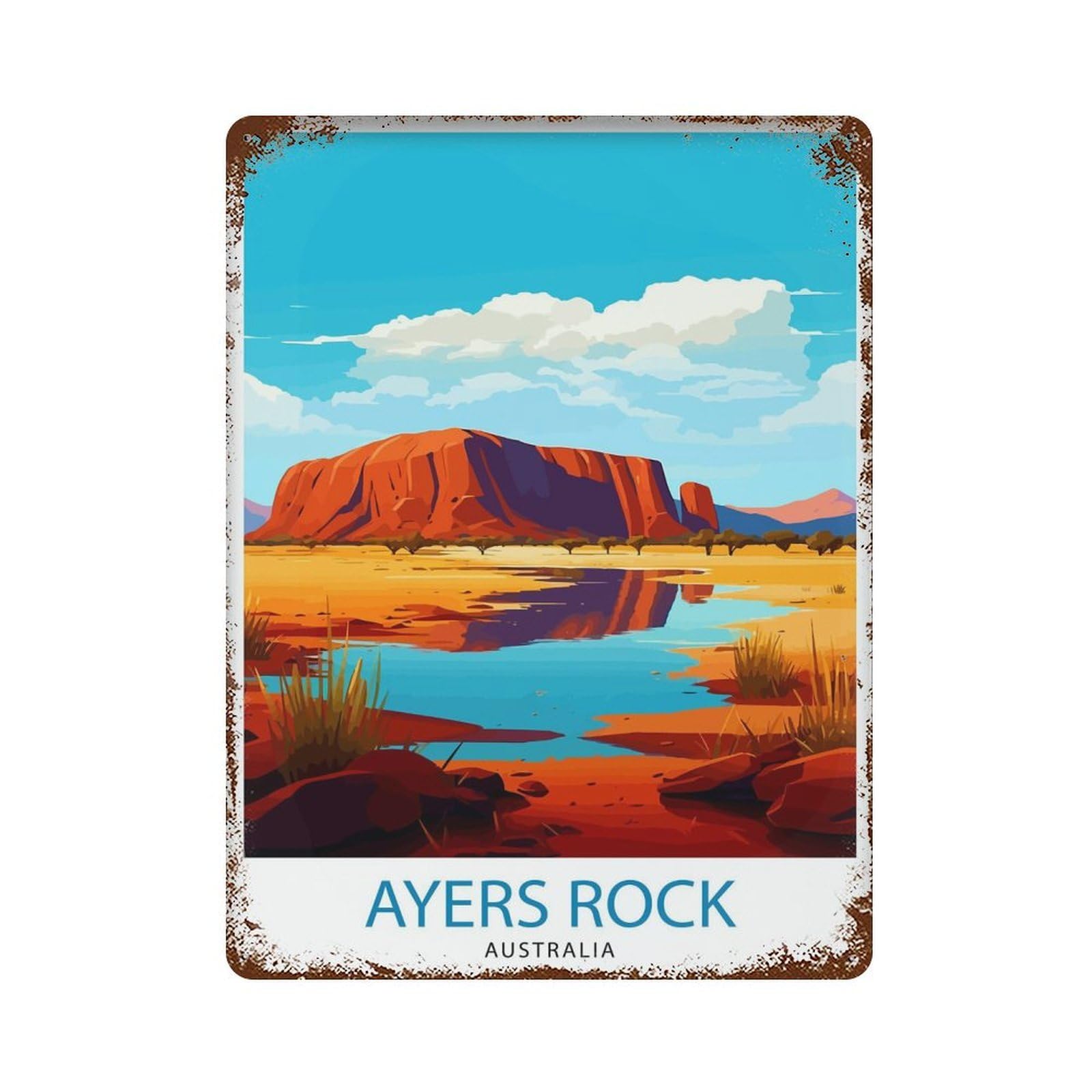 xiaoxiaoshen Ayers Rock Australia Travel Uluru Australian Landmarks Outback Red Centre Illus Wall Decor Art Metal Tin Poster Modern Home Decor Art Home Bar Shop Decorations Vintage Sign 40x30cm