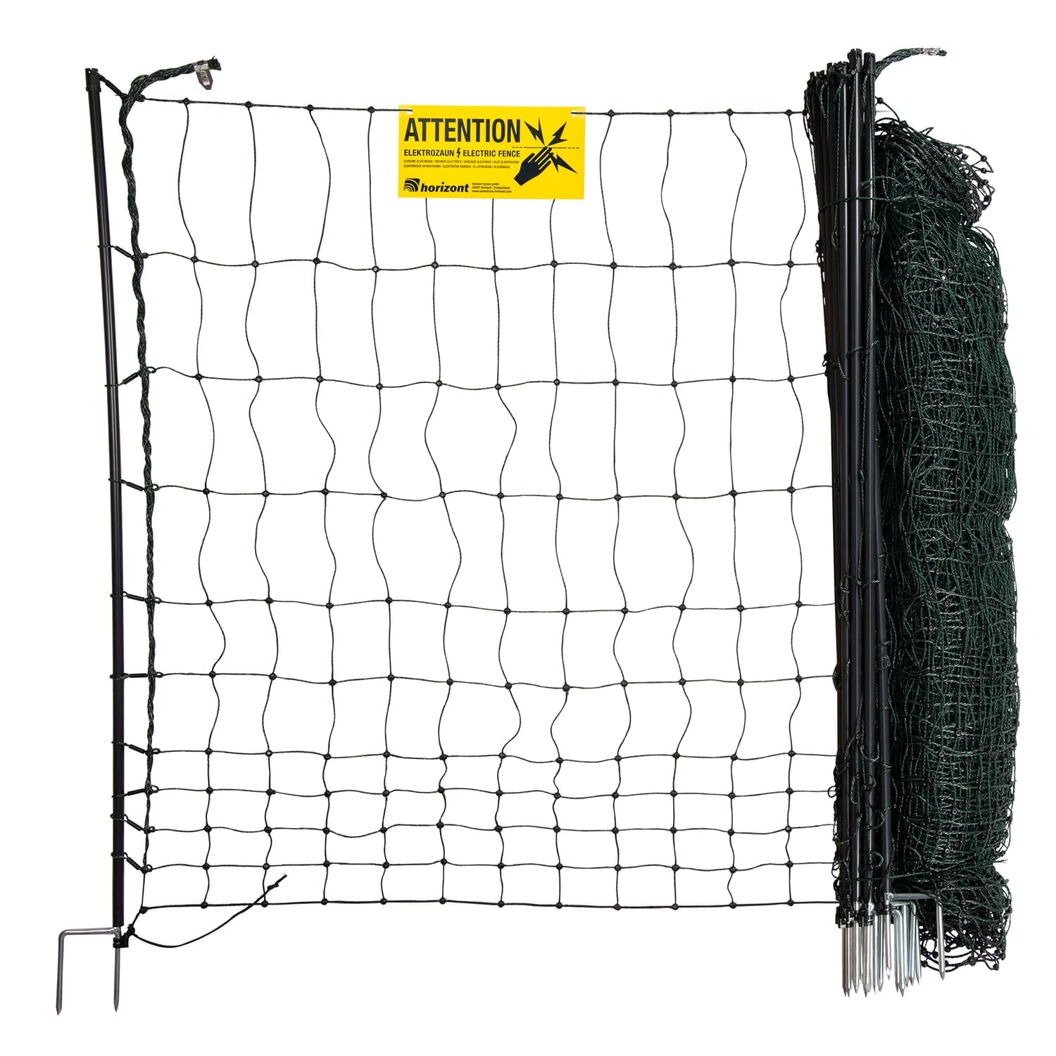 horizont easyLine - Recinzione elettrica per polli da 25 m di lunghezza, 105 cm di altezza, 7 pali in PVC con doppia punta, verde, recinzione per pollame con corrente, recinzione mobile, beccuccio per
