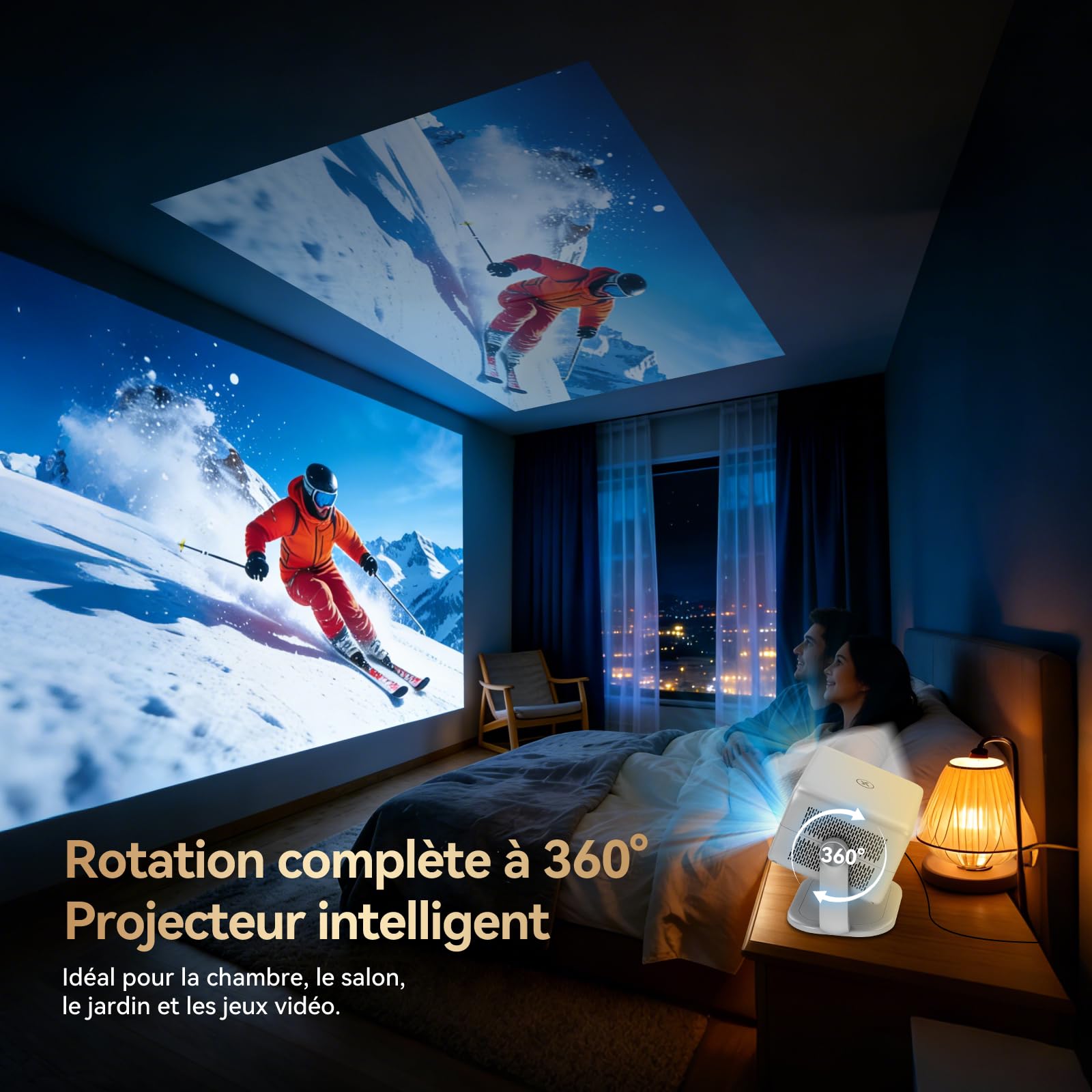 Vidéoprojecteur 4K 【Compatible avec Netflix/App intégrée】 Rotation à 360° Mini Projecteur Video Wi-FI 6 & Bluetooth 5.2 Auto Focus/Keystone 1080P Videoprojecteur Portable - Cadeau/Home Cinéma