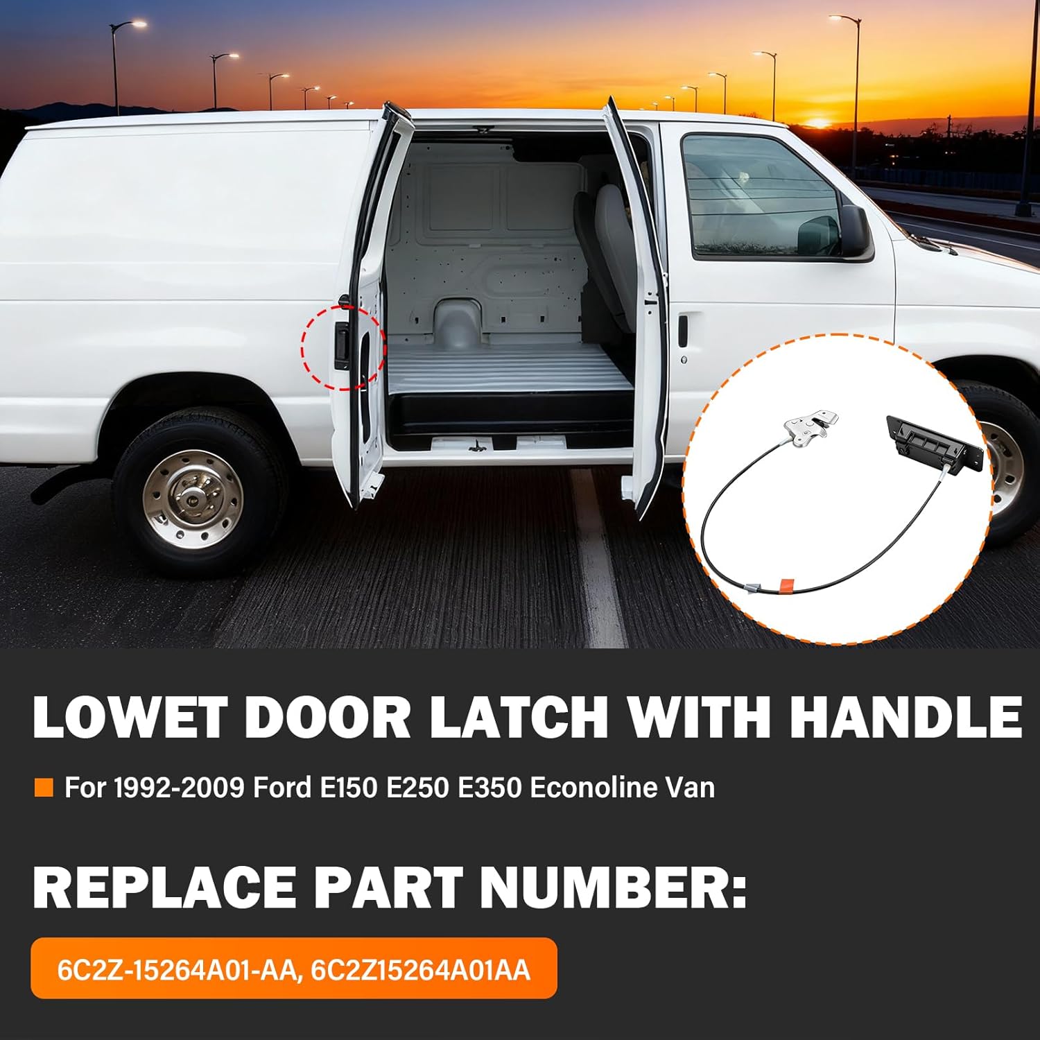 Right Side Door Handle for Ford E150 E250 E350 Econoline Van Super Duty 1992-2009 RH Passenger Side Hinged Door Left 40% Lower Door Latch Lock Assembly w/Door Handle Replace Ford 6C2Z-15264A01-AA