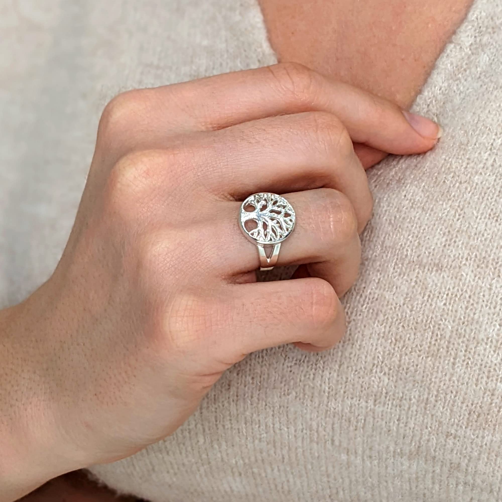 Silverly Anillos de plata de ley 925 con el árbol de la vida para mujer | Anillo de promesa celta redondo para hombre | Anillos inspirados en la naturaleza para adolescentes | Regalos espirituales