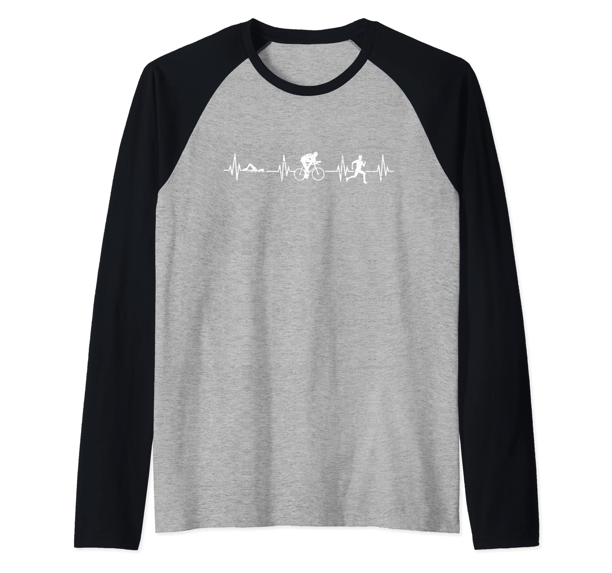 Triathlon Heartbeat I Triathlon Clothing I Triathlon Raglan Baseball Tee, Black