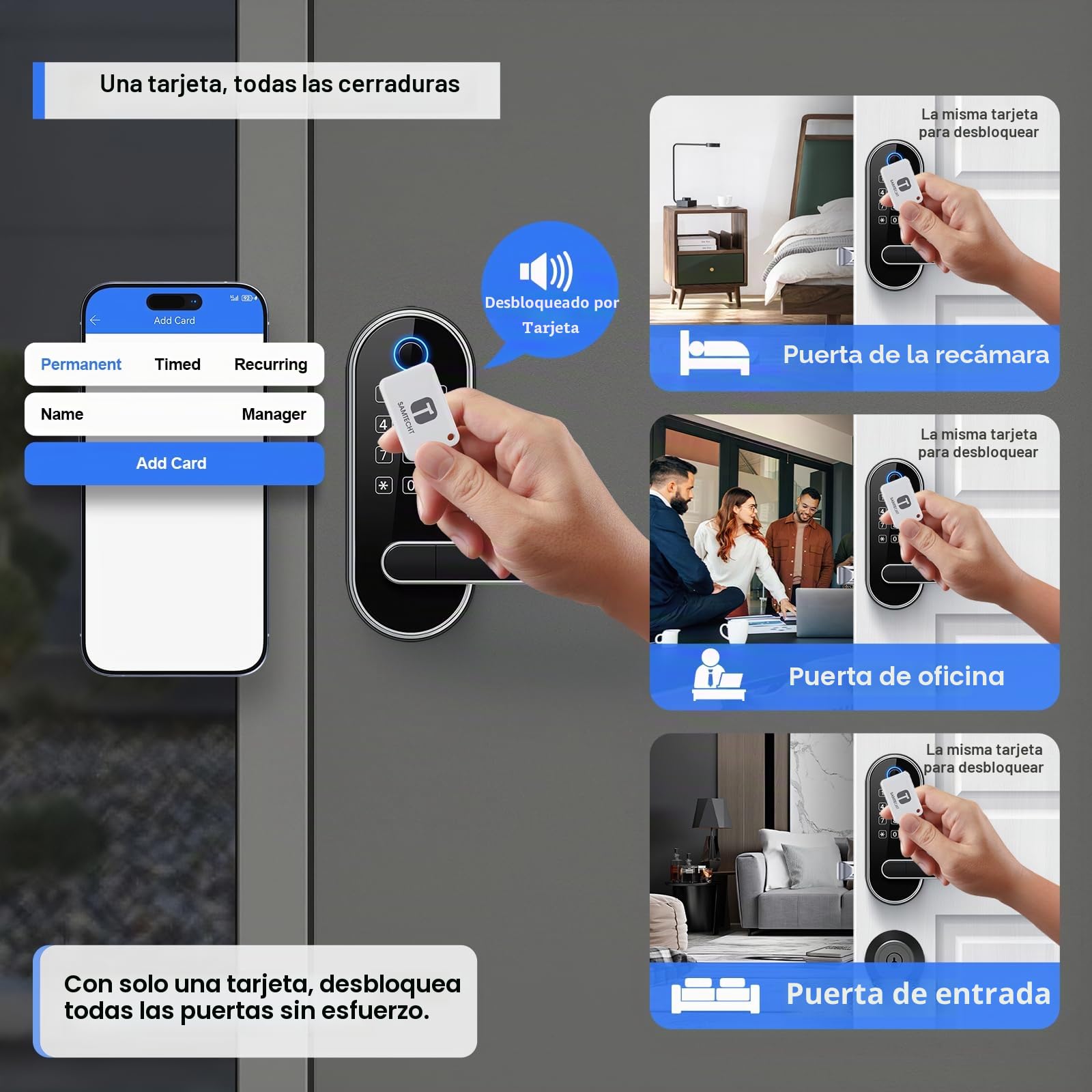 Cerradura inteligente de puerta digital, entrada sin llave, cerradura de huellas dactilares para puerta delantera