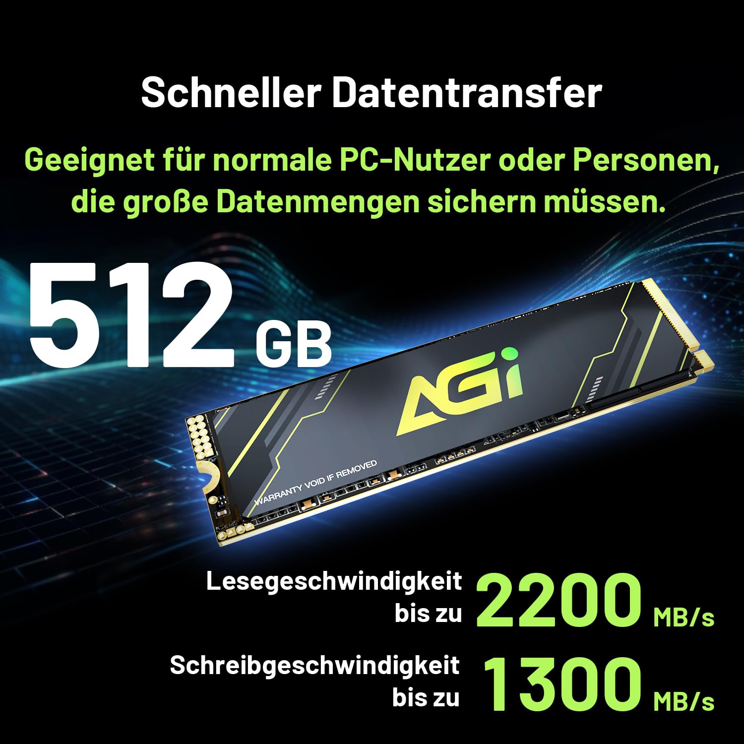 AGI AI298 512GB Interne SSD M.2 NVMe PCIe Gen3x4 2280 Festplatte PC | Lesegeschwindigkeit bis zu 2200 MB/s, 3D TLC NAND mit DRAM Cache. Kompatibel mit Laptop und Desktop-Computer PC