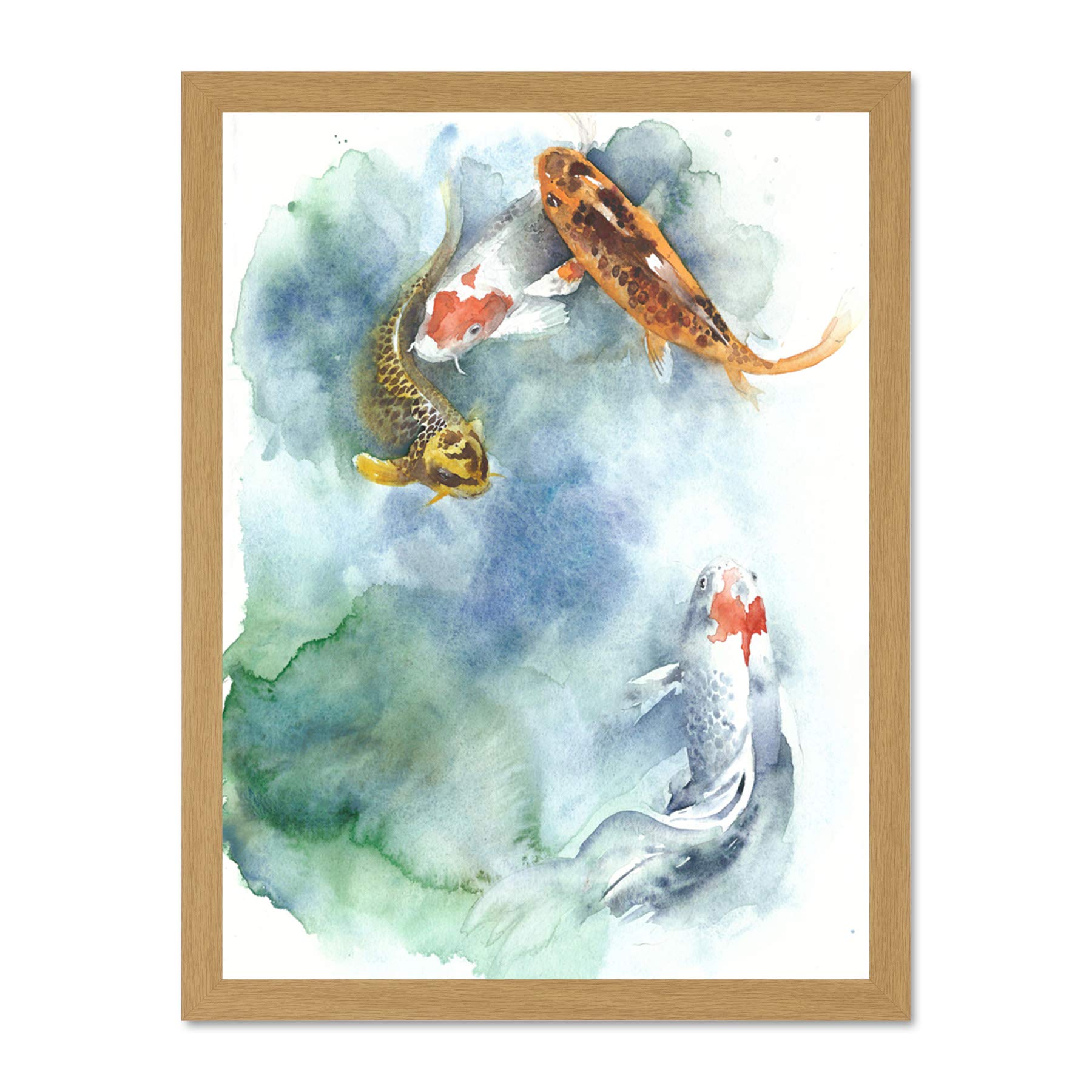 Japanese Koi Fish Pond Large Framed Art Print Wall Poster 18x24 inch
