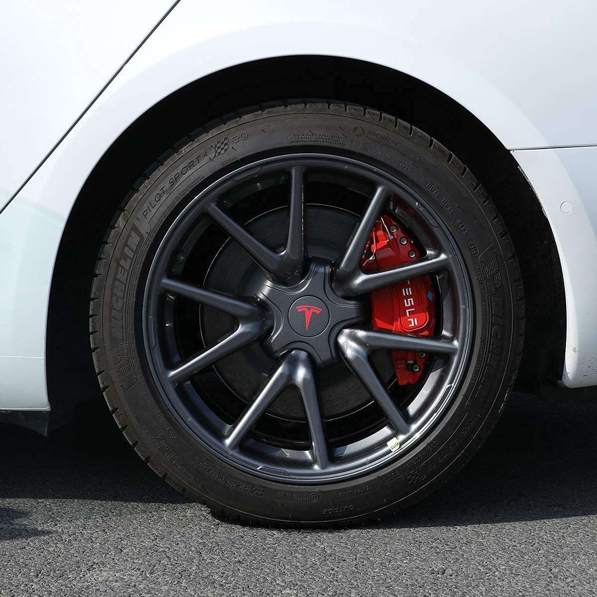 GRFIT 4 Pezzi Copri Pinza Freno per Auto per Tesla Model 3 2016-2022 Copri Pinza Freno in Lega di Alluminio Personalizzato, Freno Ruota Auto Copri Pinza Freno Durevole,18inches-Rosso