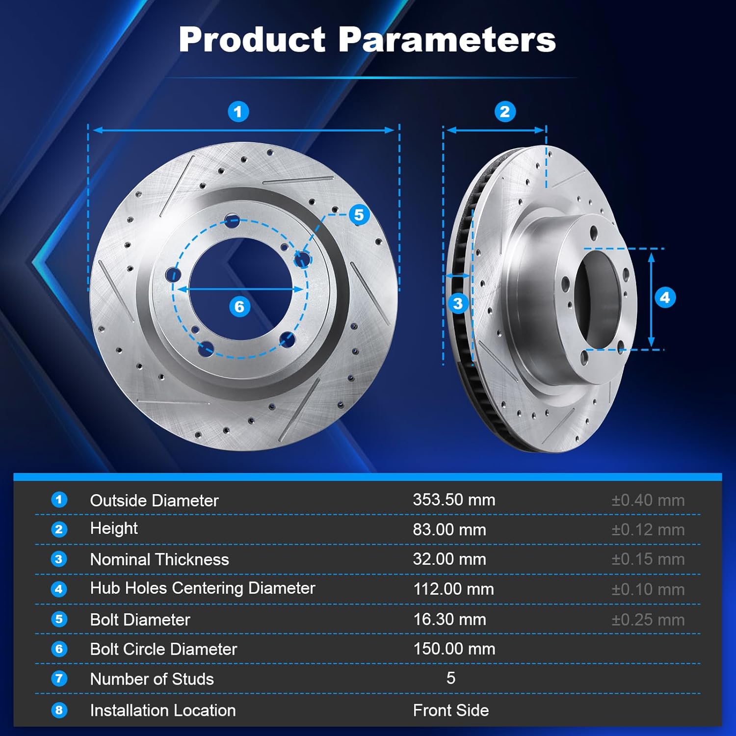 Anytek Front & Rear Drilled and Slotted Disc Brake Rotors & Pads for Toyota Land Cruiser 2016-2021 Sequoia 2008-2021 Tundra 2007-2021 for Lexus LX570 2016-2020 Replace# 31482 31483 D1303 D1304
