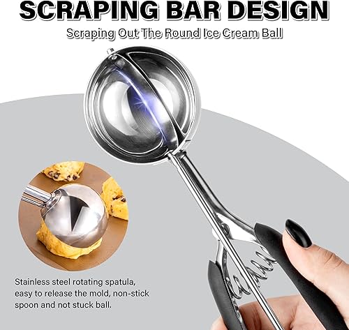 Miniatura 5 de TJ POP - Cuchara profesional para helados de acero inoxidable de 2.362 in, agarre suave, liberación rápida, 2.0 fl oz