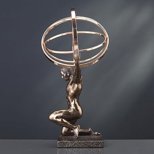Miniatura 4 de Veronese Design 9 pulgadas Atlas que lleva la estatua de la esfera celestial final del bronce antiguo de la resina del molde en frío