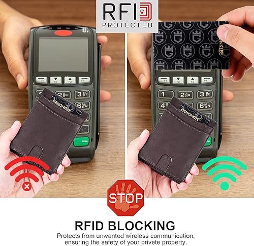 Miniatura 7 de Gemonklee Cartera emergente tarjetero de aluminio con soporte para AirTag con cremallera RFID cartera con clip de dinero para hombres hecha a mano