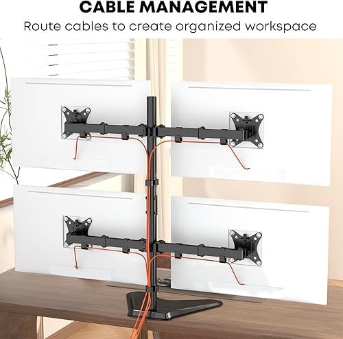 Miniatura 5 de PUTORSEN Soporte para monitor cuádruple, soporte para 4 monitores para pantallas de 13 a 32 pulgadas, soporta hasta 19.8 libras cada una, totalmente