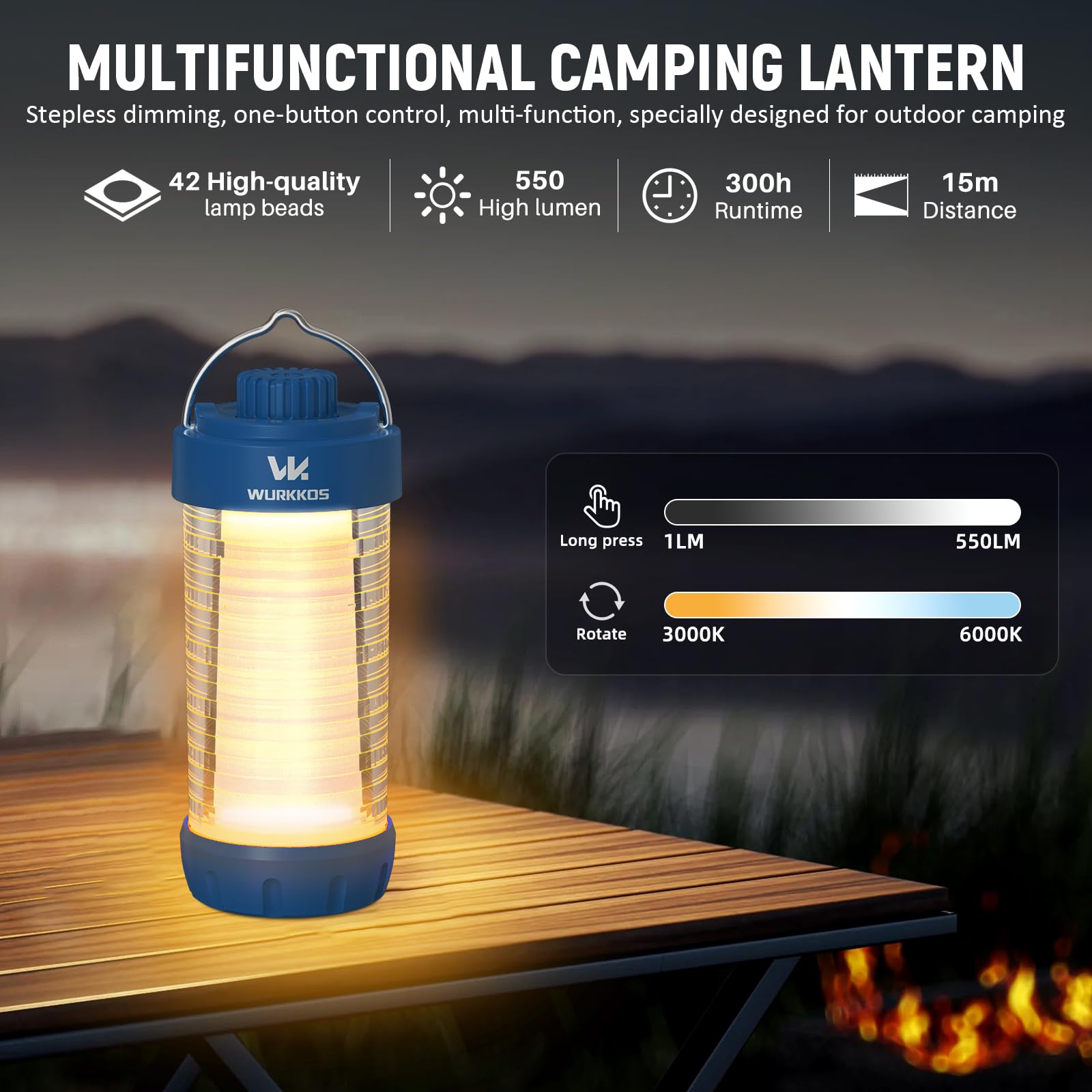 Wurkkos CL01 Camping-Laterne, 550 lm, wiederaufladbares Campinglicht mit Magnetfuß, bis zu 300 Stunden Laufzeit, wasserdichte LED-Laterne mit RGB-Licht, Notfall-Lampe für Stromausfälle, Wandern