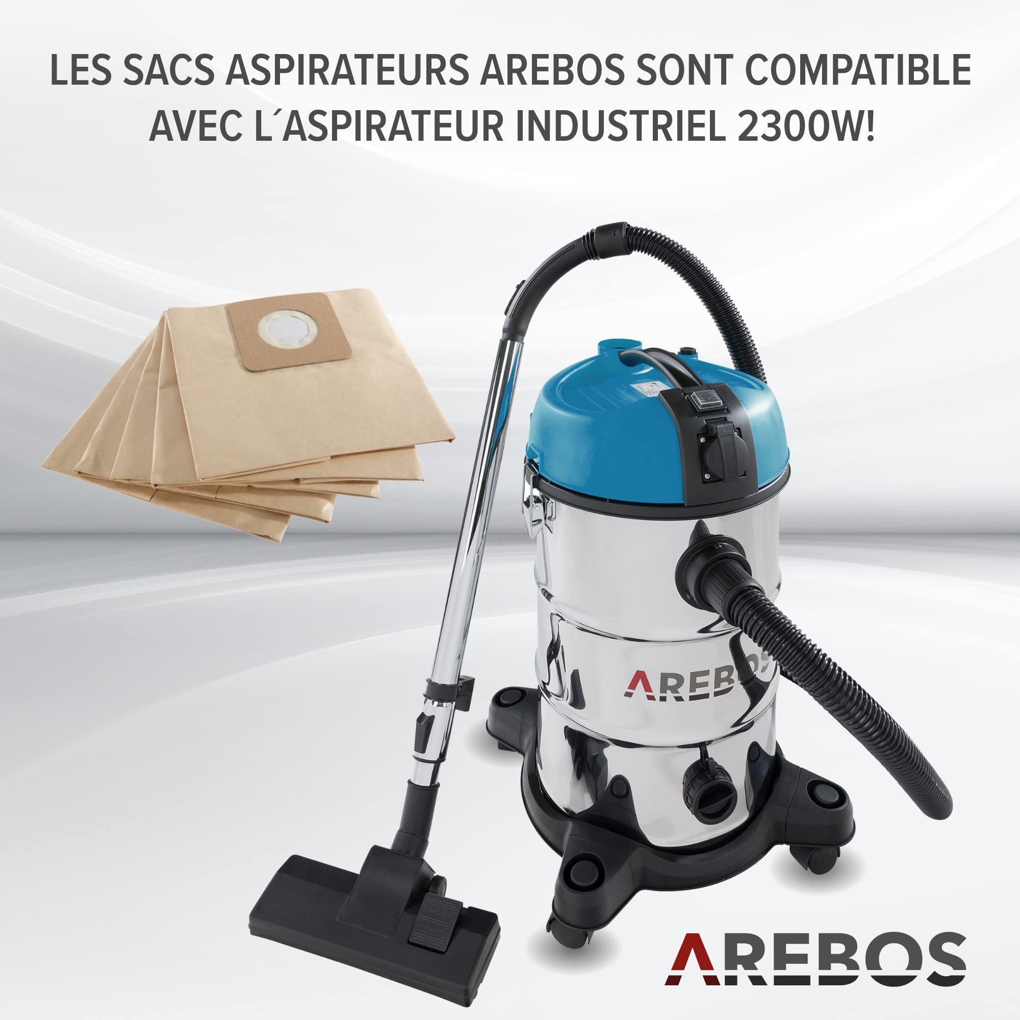5 Sacs Aspirateur Industriel AREBOS - Papier Renforcé 2 Couches - 40x80cm - Haute Résistance à La Déchirure