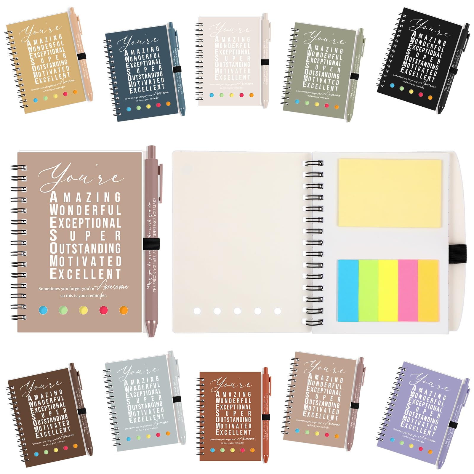 Carnets de notes à spirale Jetec avec stylos | Lot de 25 calepins Morandi pour l'école - 7