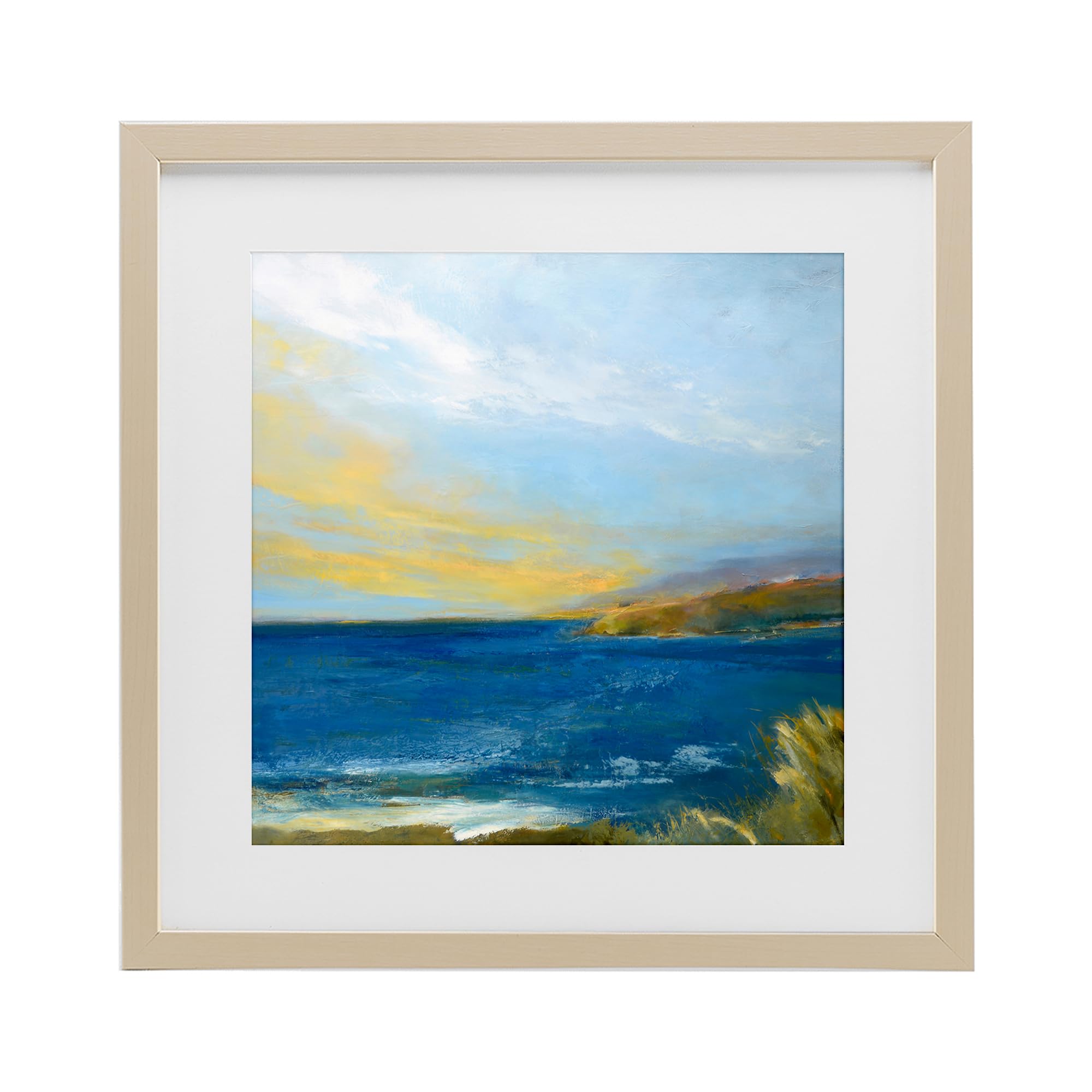 'Vibrant Ocean Light at Dusk'| Framed Print Under Glass