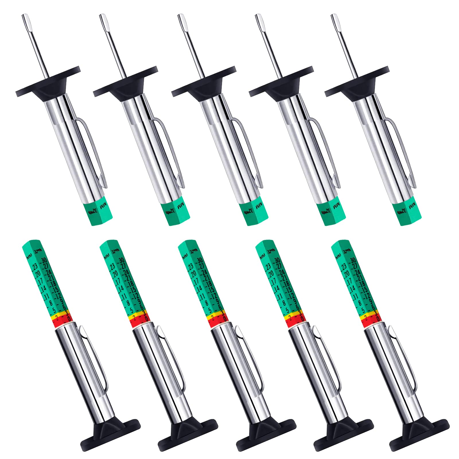 GODESON Tyre Tread Depth Gauge UK, 6-Sided Smart Color Coded Tyre Depth Gauge UK, Tire Depth Measurement Tool in 25MM/32nds(Pack of 10)