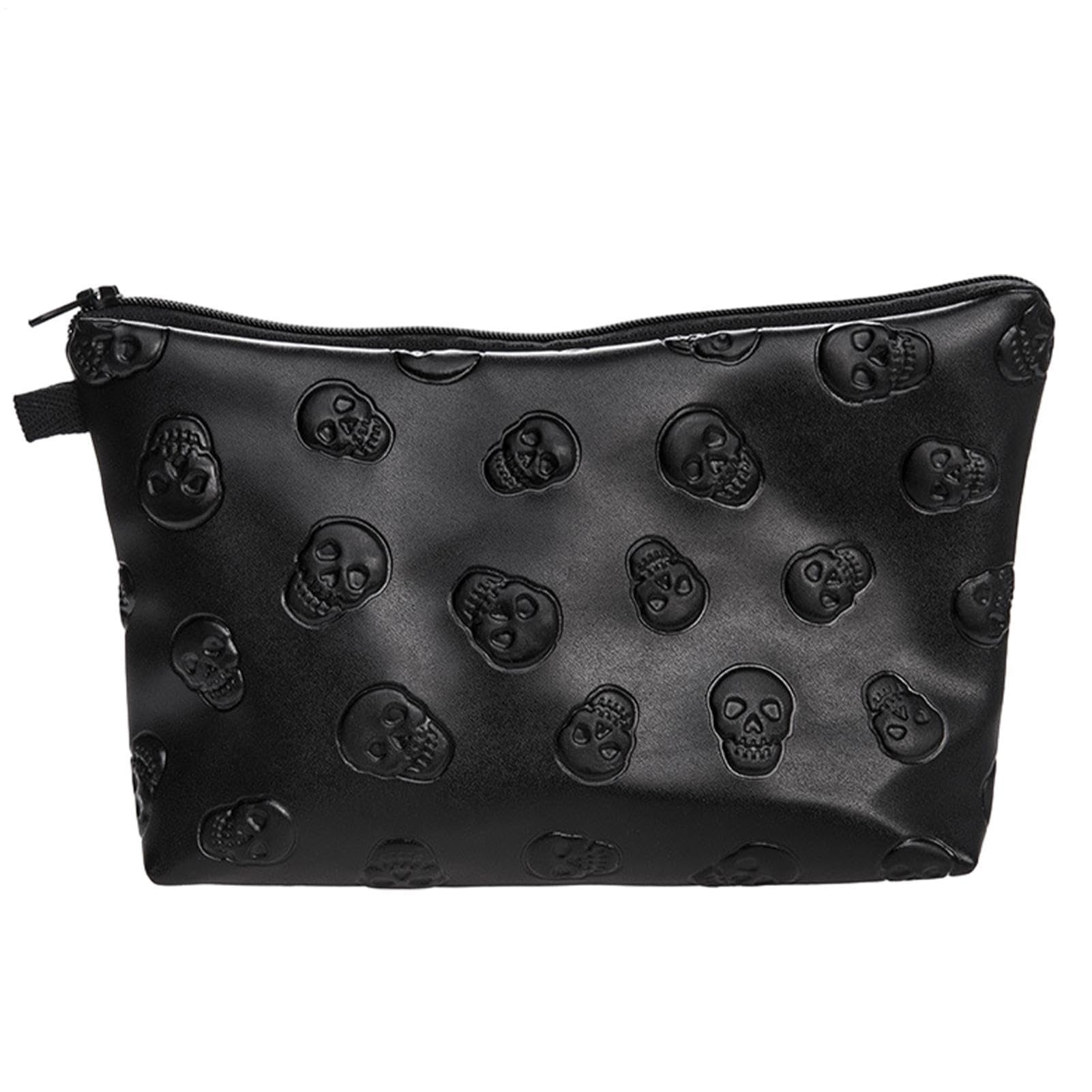 Skull Makeup Bag - 8.66 Inch Waterproof Travel Bag | Sturdy PU Leather Case - Spacious Skull Toiletry Bag with Zip Protects Cosmetics Safely on Any Outdoor Adventure