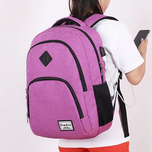 Miniatura 7 de YAMTION Mochila para mujeres y adolescentes, para la escuela y universidad, con puerto de carga USB, color morado