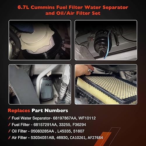 Miniatura 22 de Juego de separador de agua y filtro de aceite Cummins de 6.7L │Reemplazo para Dodge Ram 2500 3500 4500 5500 2019-2024 │Reemplaza# 68436631AA