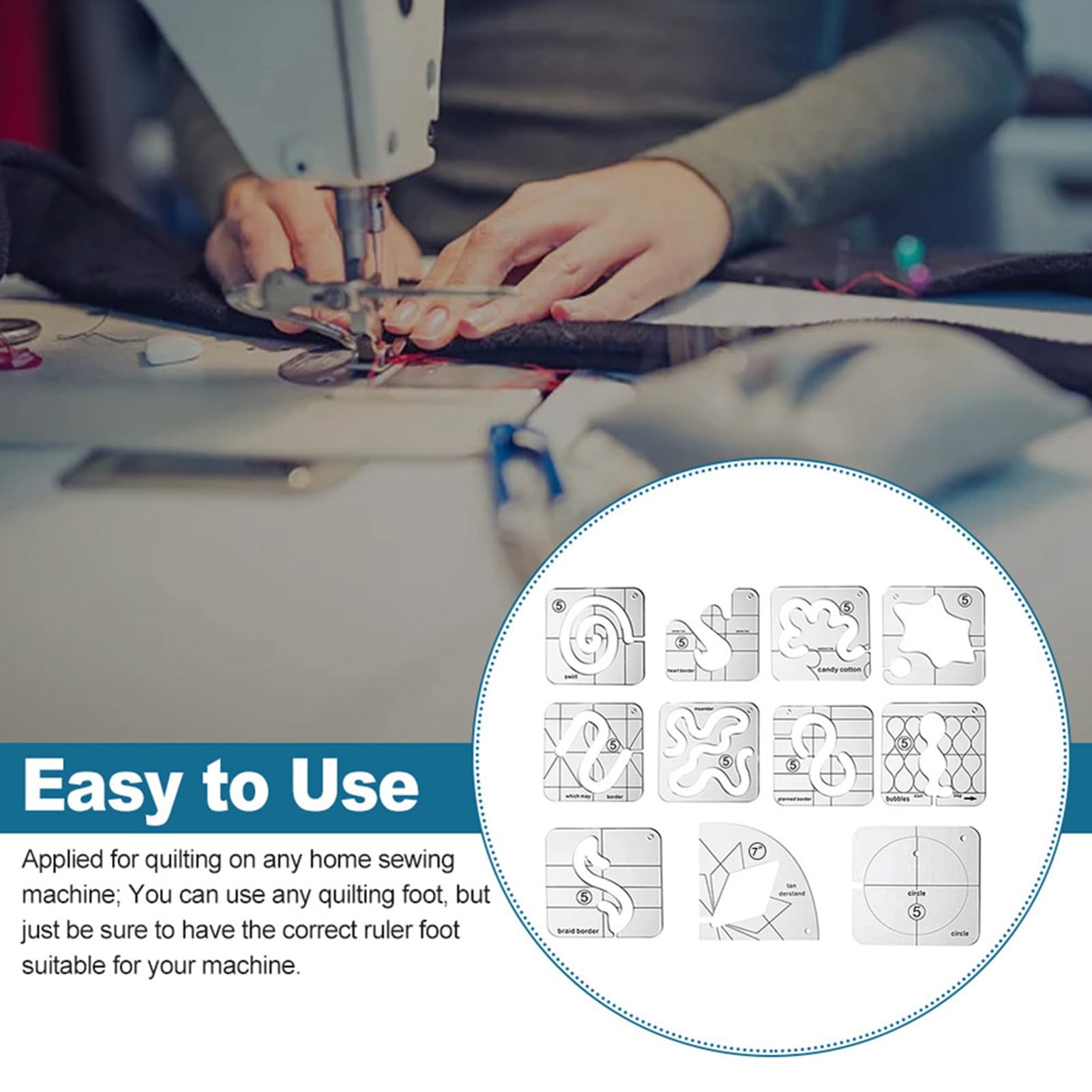 Juego de 11 Reglas de Costura acrílicas, Plantillas de Acolchado para máquina con Material acrílico Transparente para proyectos de Costura DIY.