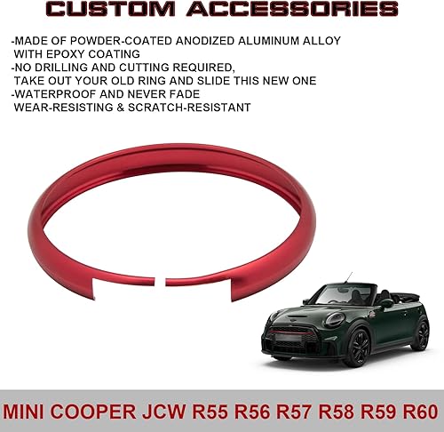 Miniatura 3 de x xotic tech Anillo de aleación de aluminio rojo para llave de control remoto compatible con Mini Cooper JCW R55 R56 R57 R58 R59 R60 R61