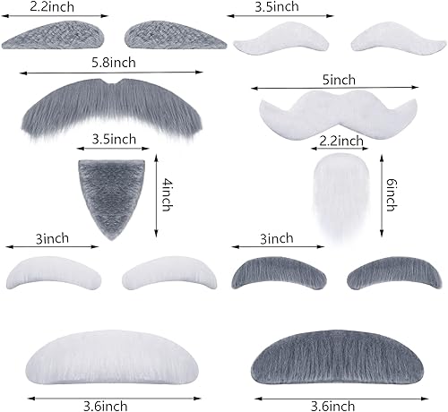 Miniatura 2 de Juego de 4 juegos de bigote y cejas de anciano, bigote y cejas para pegar cejas falsas y bigote para disfraz de anciano, accesorios de disfraz de