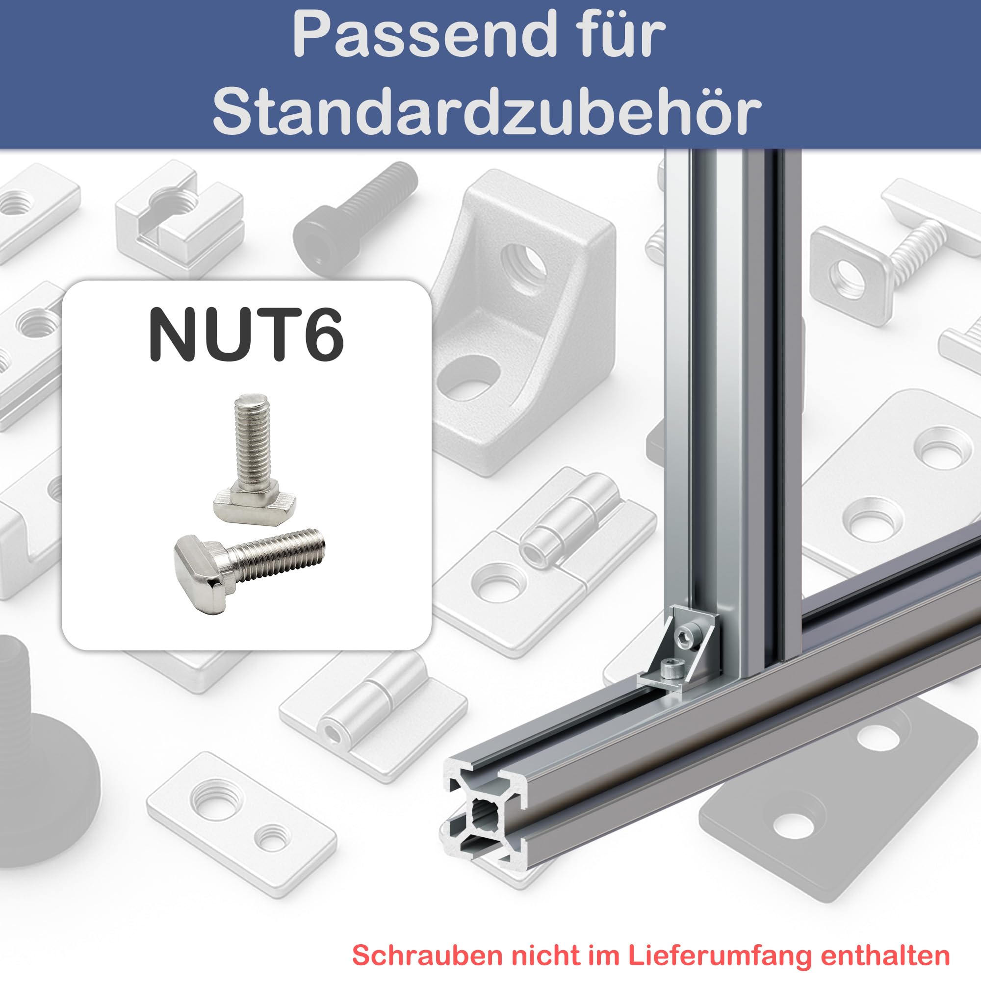 TIVENDIS Montageprofil 20x20 Nut 6 Set 6 Stück 2 Meter Aluminium Alu Profil silber eloxiert Systemprofil für Rahmenbau und Montage