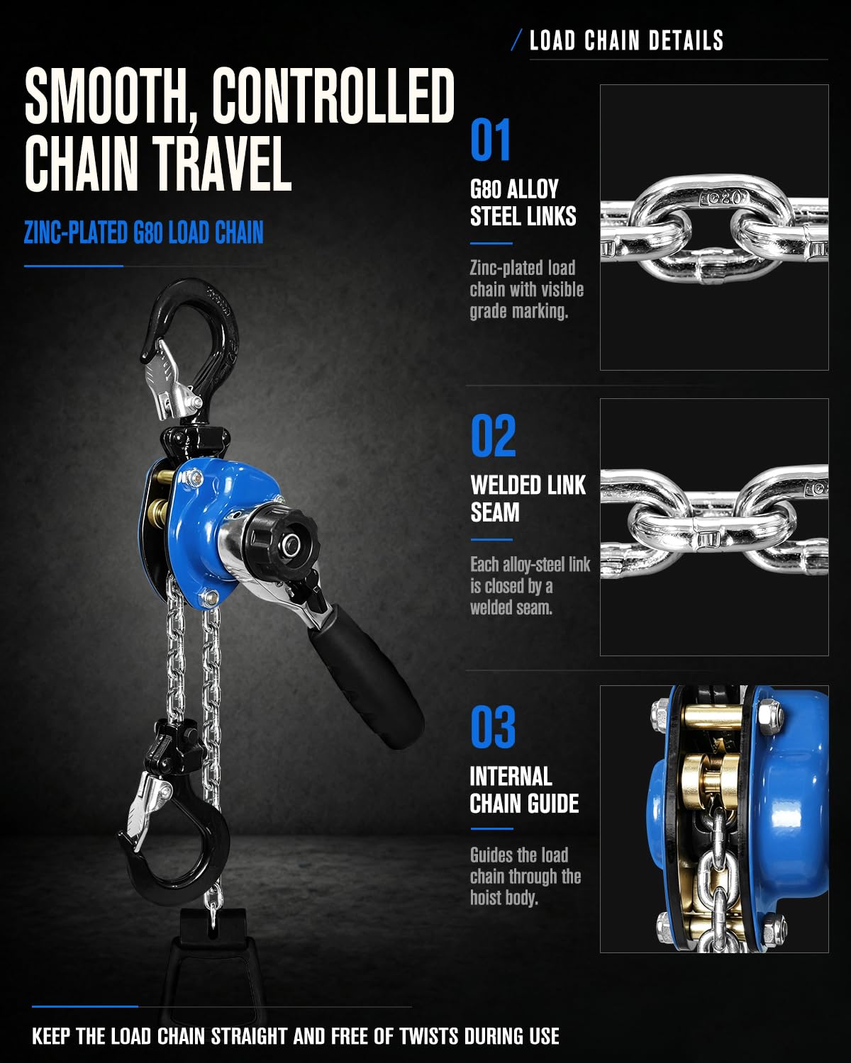 Chain Hoist - 1/4 Ton Lift, 5ft Reach -5