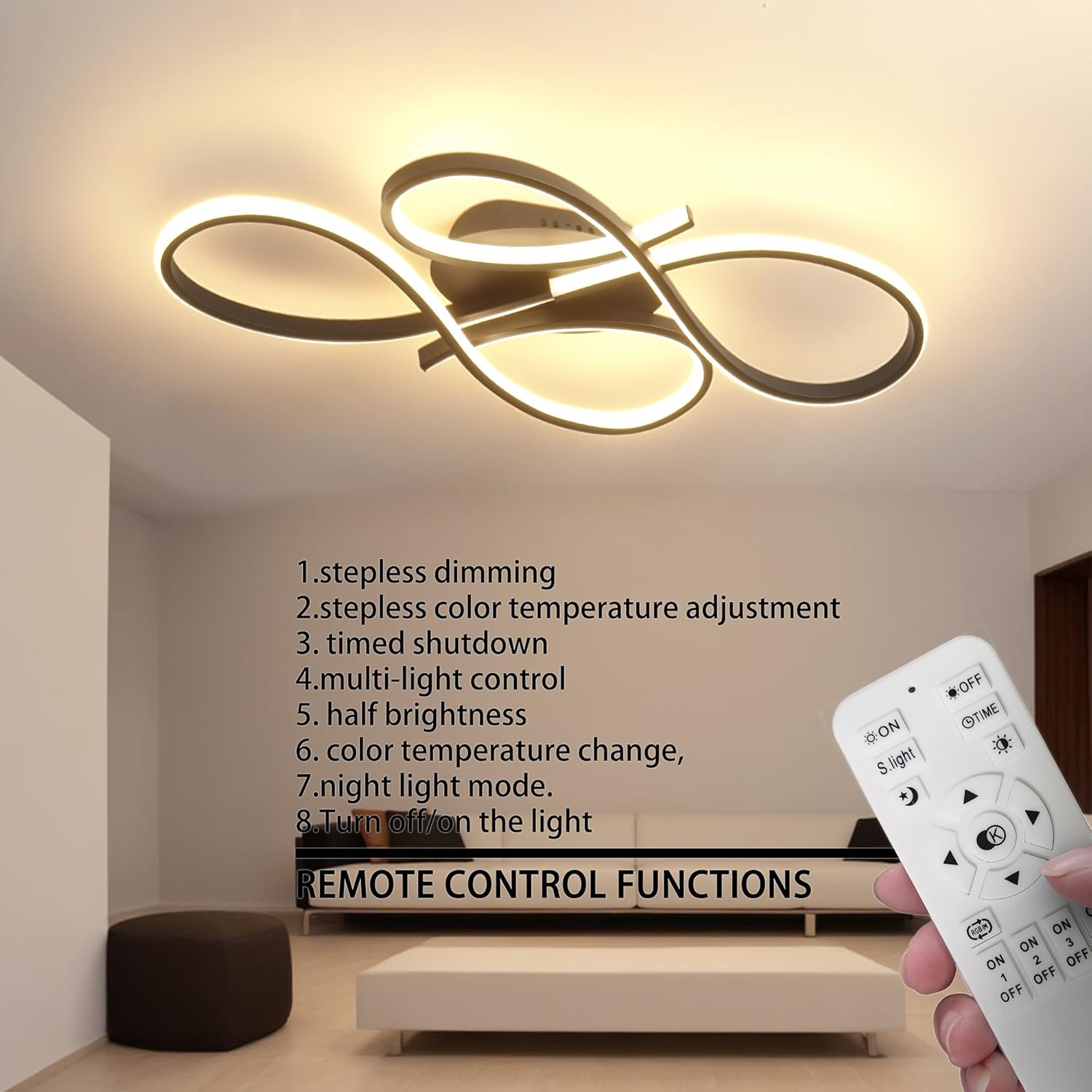 Modern LED Ceiling Light - Dimmable, Remote/APP Control,Ceiling Lamp Fixture - Ideal for Bedroom, Living Room & Kitchen - Energy-Efficient & Stylish (Black, 23.6 inch /60cm 50W)