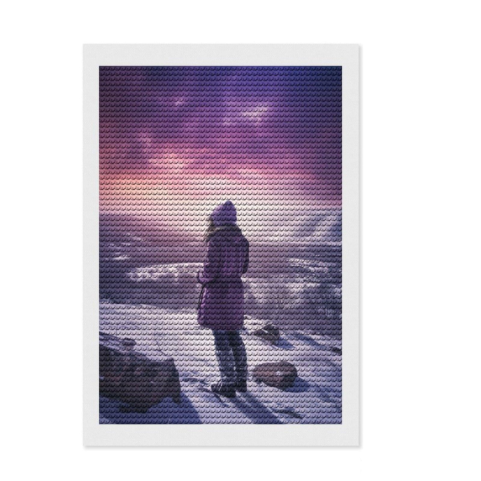 Junmoney Snowy Mountain Landscape Diamond Painting Kit 8"x12", Mindful Craft Activity, Neat Printed Canvas, Modern Decor, Gift Idea, Adhesive Canvas