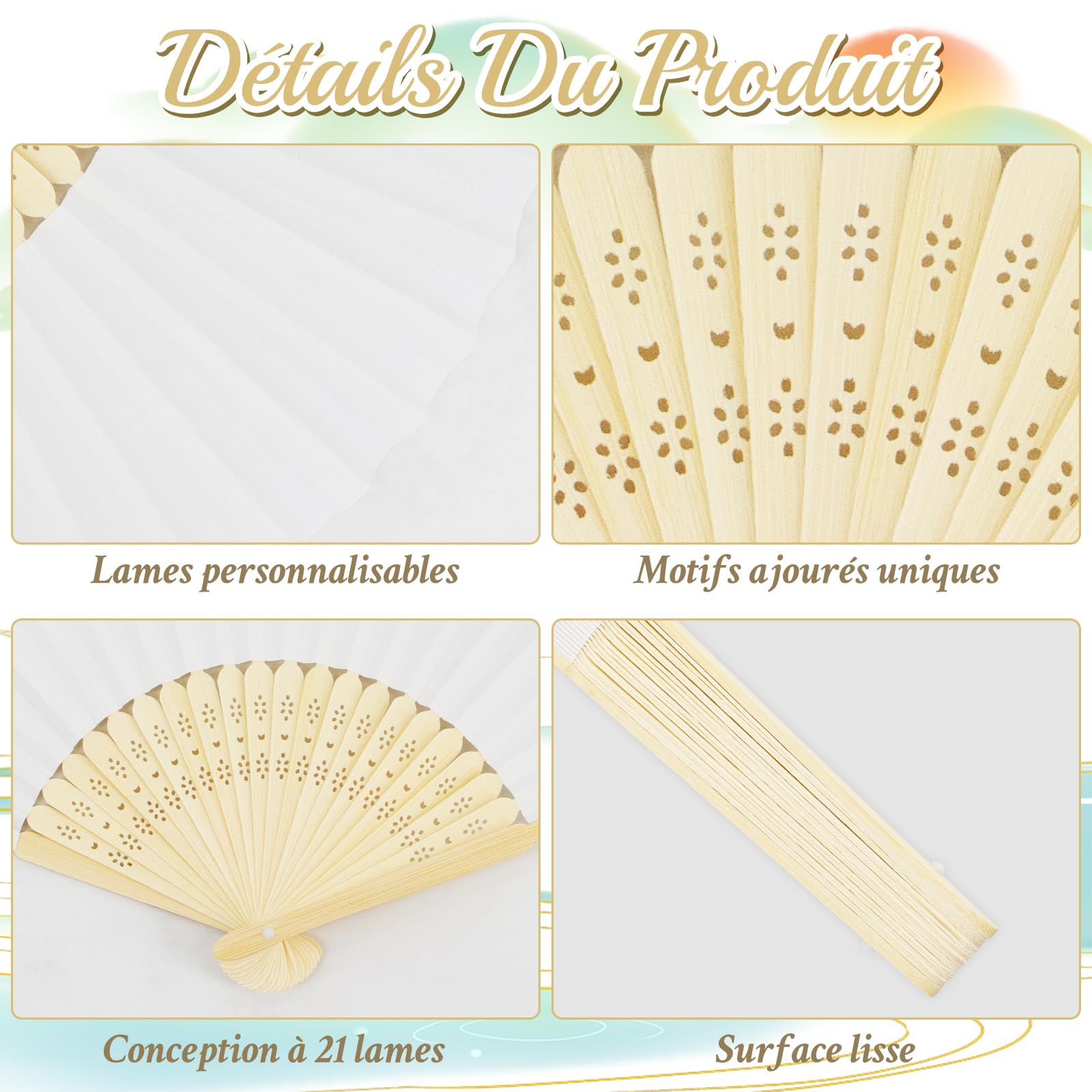 32 Pièces Éventail Mariage Papier, Éventail Blanc Mariage Eventail Pliable, Eventail en Bois, Eventail Papier Blanc pour les Mariages, les Fêtes et la Décoration Artisanale