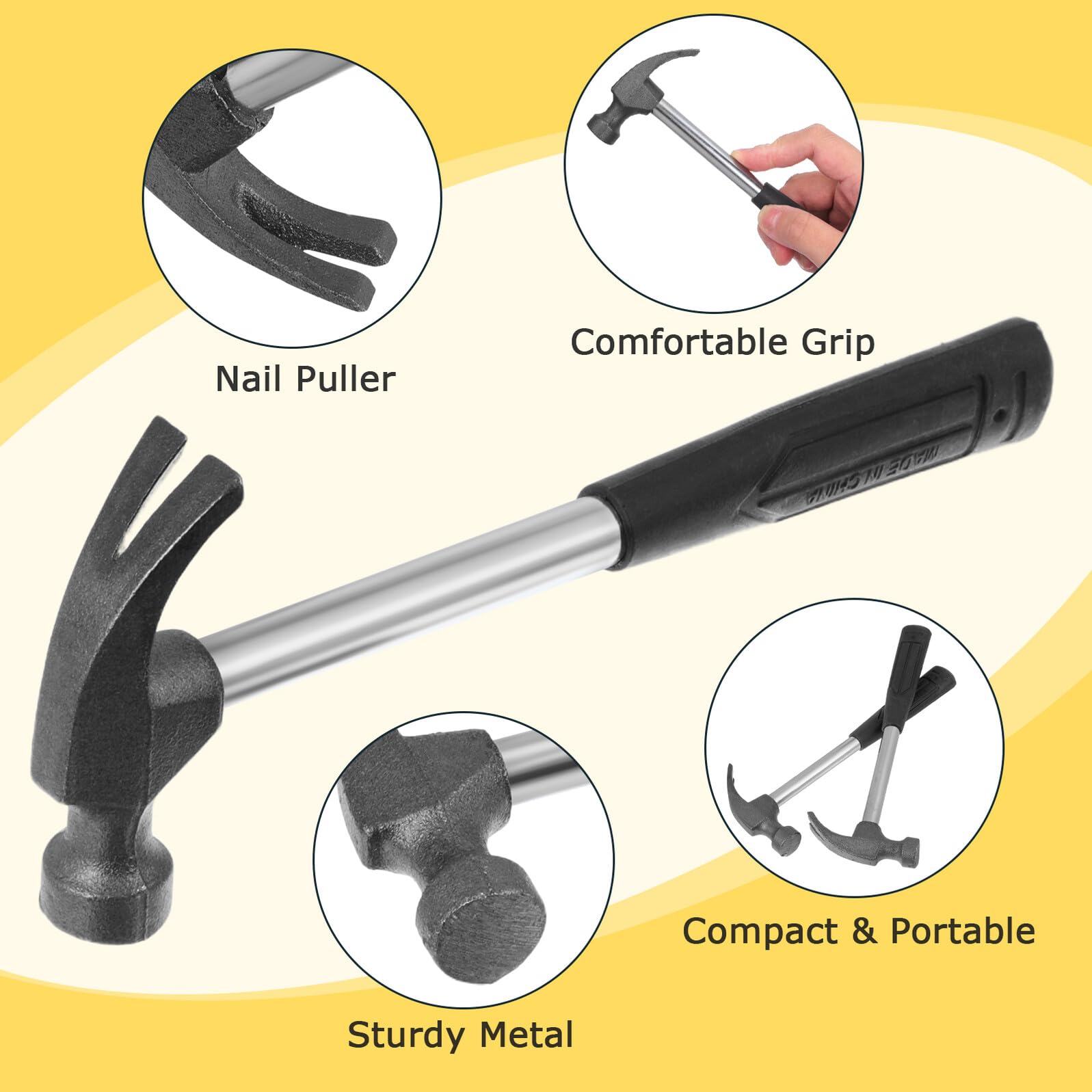 Mini Martillo de Garra Negro, 5 Piezas, Portátil para Acampar | Plástico y Tubo de Acero, Formato Compacto, Lote de 5 Unidades, Uso Exterior y Trabajo Manual