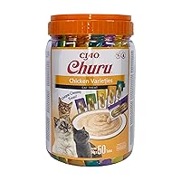 INABA Churu Snack per Gatti Cremoso in 4 Varietà al Pollo - 50 Stick x 14g