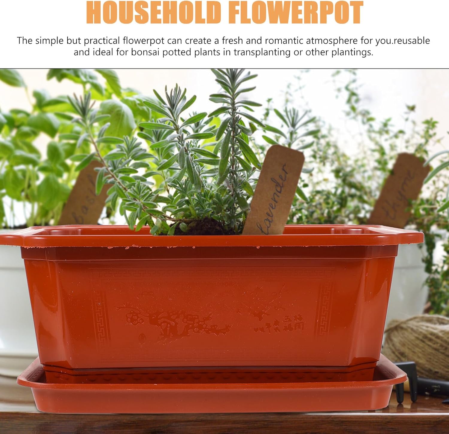2pcs Large Oval Flower Pots with Trays, Indoor Gardening Bonsai Planters, Plastic Plant Containers for Home and Office, Garden Pot Drainage Compatible