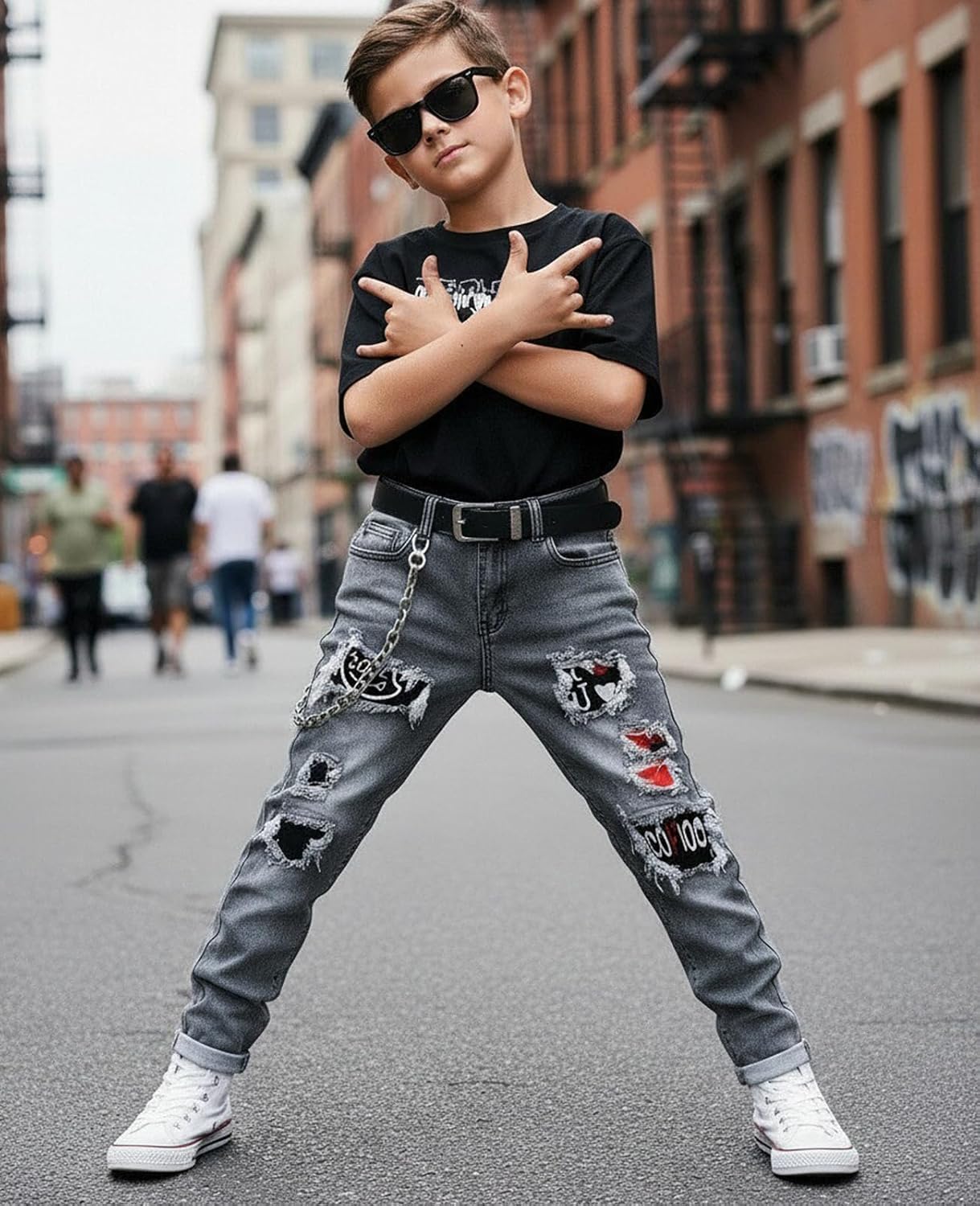 Boy's Skinny Fit Ripped Destroyed Distressed Stretch Slim Jeans Pants - Image 3