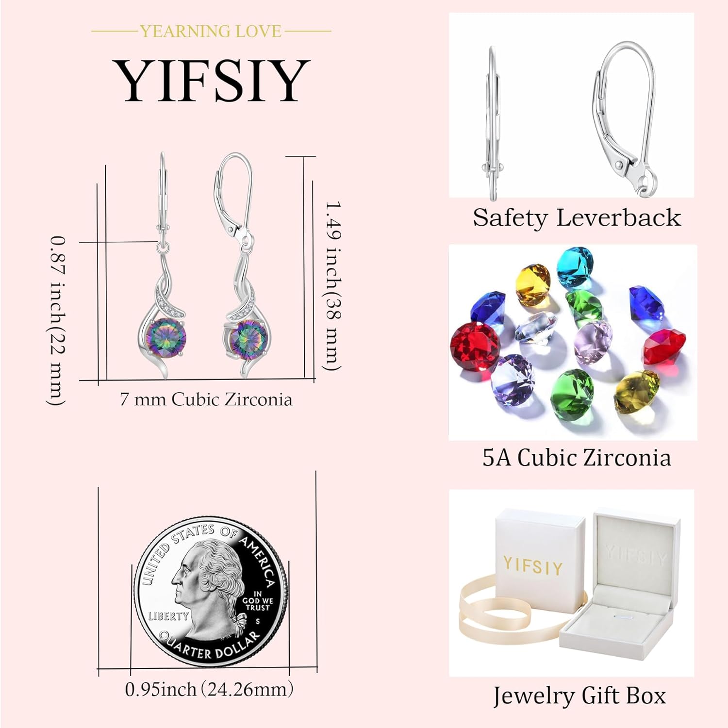 Women‘s Birthstone Earrings S925 Sterling Silver Imitation Diamond Infinity Drop Earring Leverback Jewelry Gift for Her