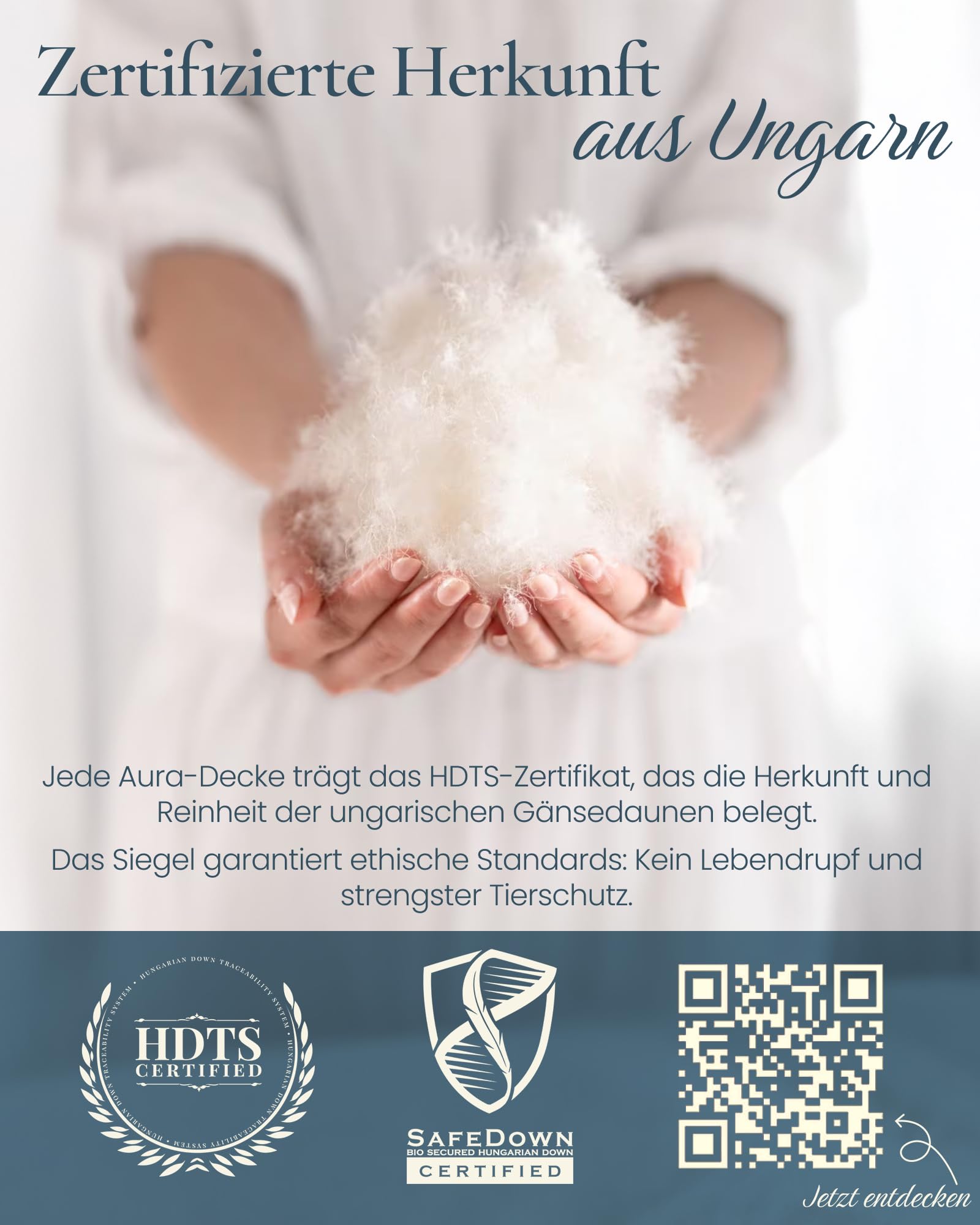 Aura® Luxus Daunendecke 135x200 cm extra warm | Premium 90% weiße Daunen ungarische Klasse I | Oeko-TEX® Standard 100 | Allergikergeeignet Winter Bettdecke