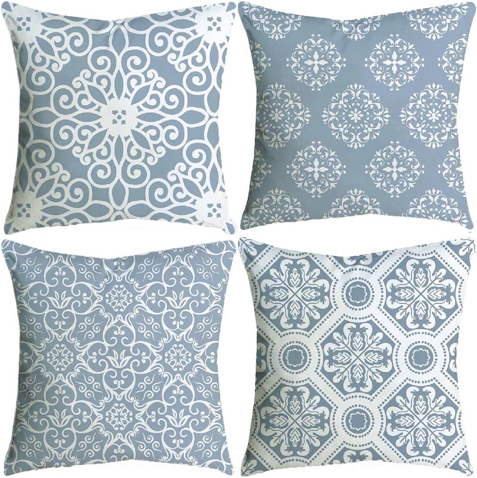 BCKAKQA Throw Pillow Covers 18 x 18 inch Grey Vintage Mandala Cushion Covers Soft Polyester Square Decorative Throw Pillow Case for Living Room Sofa Couch Bed Pillowcases 45cm x 45cm Set of 4