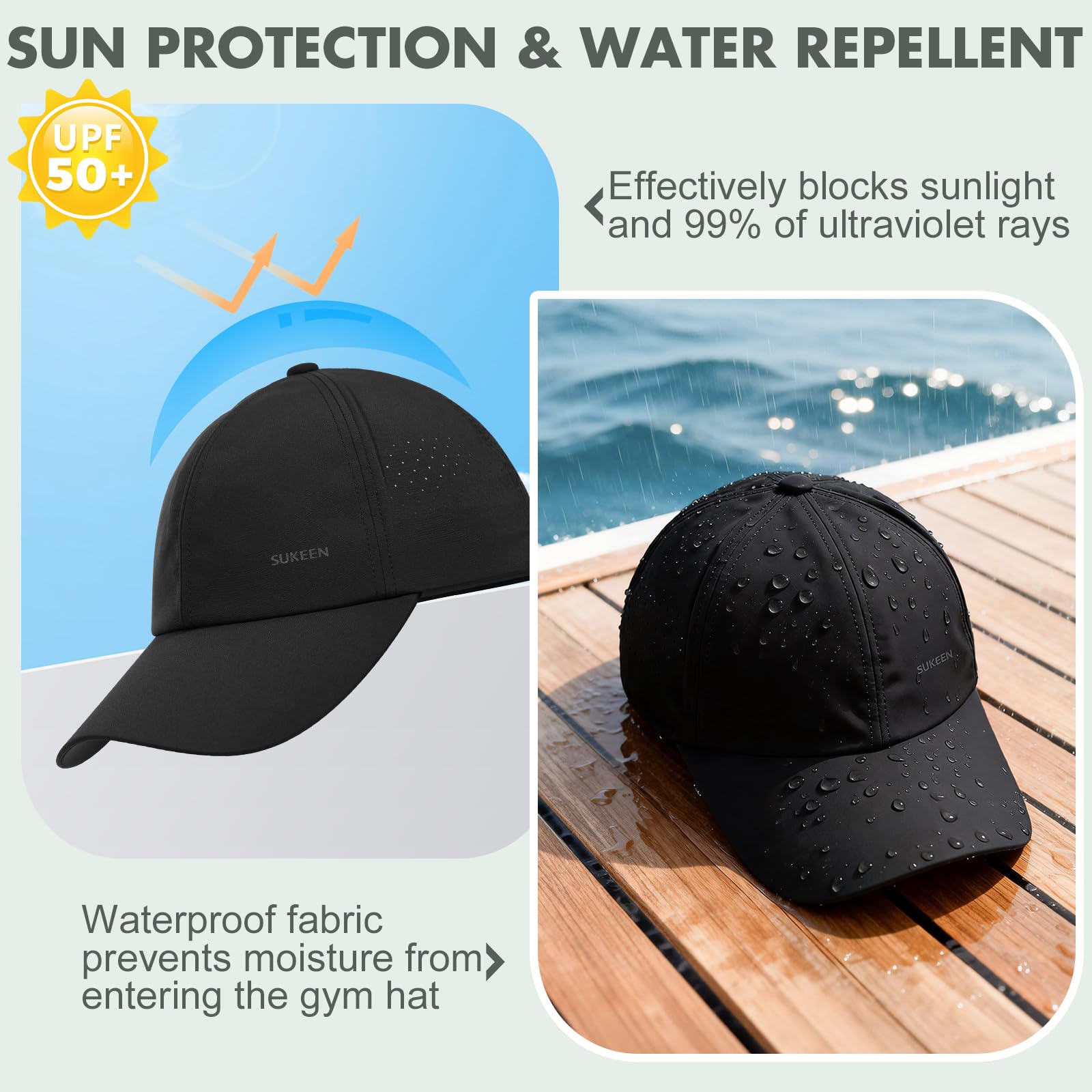 Sukeen Mens Baseball Cap - Adjustable Breathable Moisture-Wicking Hat for Golf Hiking Fishing Running Outdoor Daily - 4